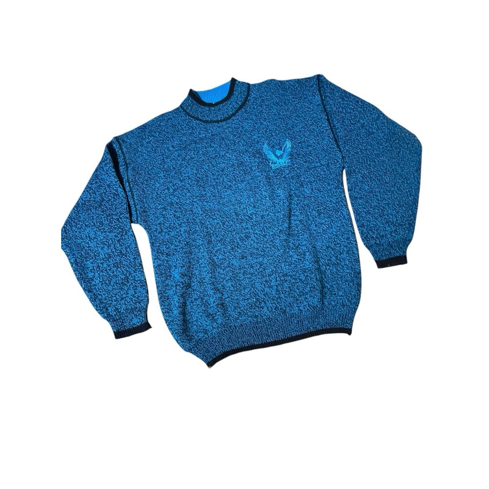 Vintage Gabrielle Sweater Men's Small‎ Black Blue Eagle Acrylic Grandpa Knit